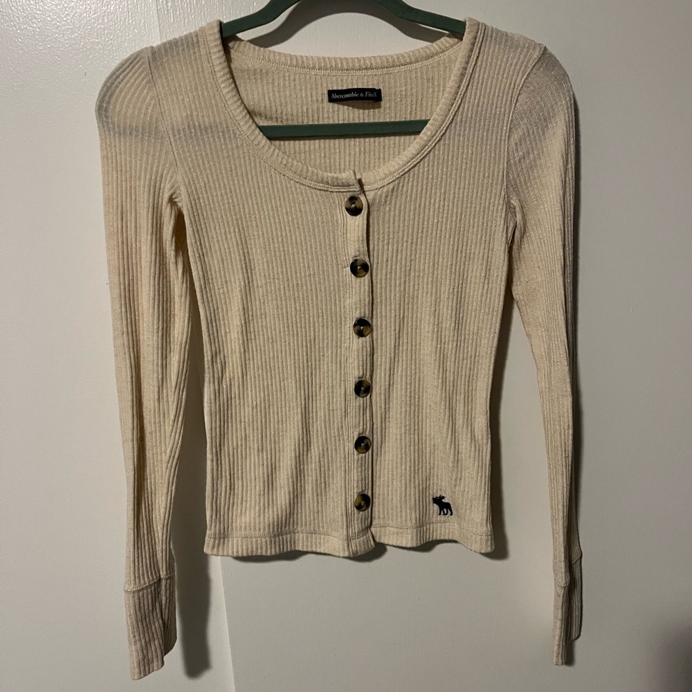 Abercrombie & Fitch Beige Ribbed Button-Down Shirt